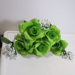 (5) lime green roses and (3) stems of baby's breath Faux Flowers